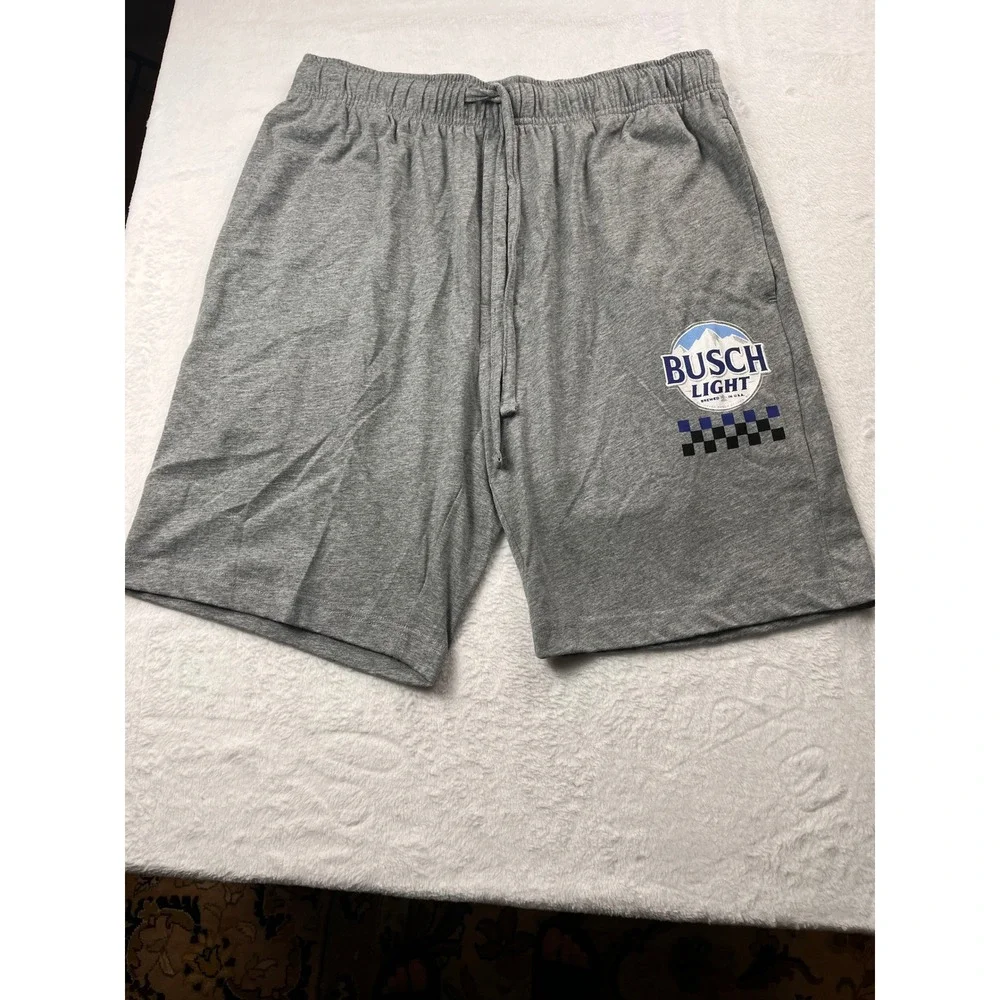 Busch Light Lounge Shorts Mens M Gray Cotton Blend Drawstring Beer Graphic